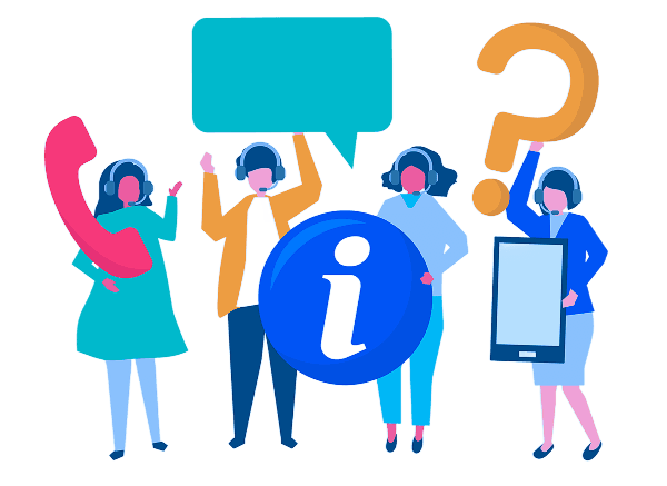 Contact Hero - Friendly team with communication and support icons